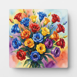 Vibrant Multicolor Roses Lisianthus Watercolor Plaque