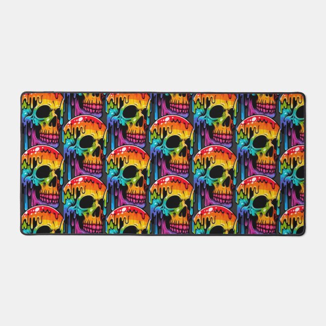 Vibrant Multicolor Skull Desk Mat (Front)