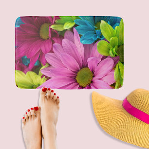Vibrant Multicolored Daisy Floral Bath Mat