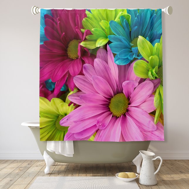 Vibrant Multicolored Daisy Floral Shower Curtain (Creator Uploaded)