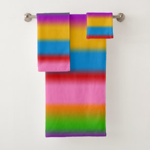 Vibrant Multicolour Rainbow Gradient Stripes Bath Towel Set