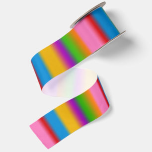 Vibrant Multicolour Rainbow Gradient Stripes Satin Ribbon