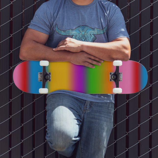 Vibrant Multicolour Rainbow Gradient Stripes  Skateboard (Outdoor 3)