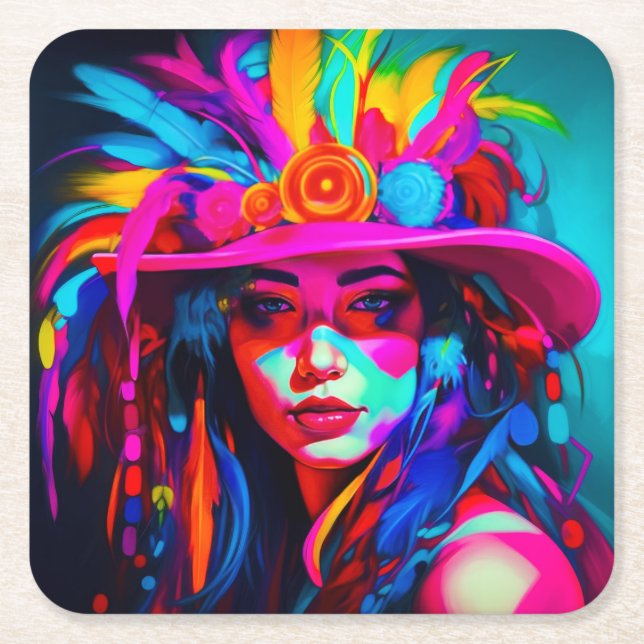 Vibrant Muse Square Paper Coaster (Front)