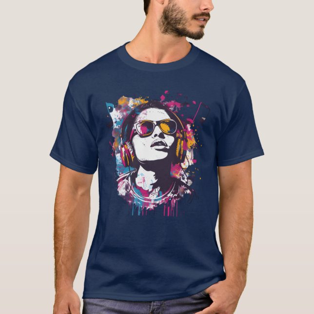 Vibrant Music Art with Headphones retro T-Shirt (Front)