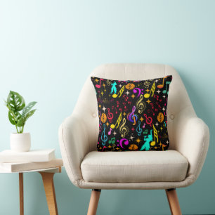 Vibrant musical notes patterns cushion