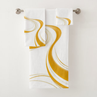 Vibrant Mustard Yellow Abstract Wave Summer Bath Towel Set