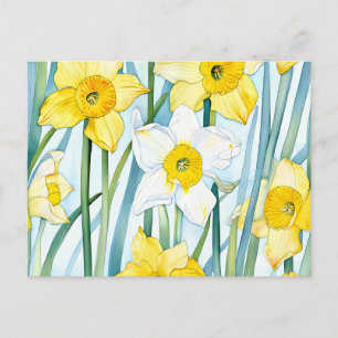 Vibrant Narcissus Watercolor Pattern in Yellow Postcard