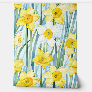 Vibrant Narcissus Watercolor Pattern in Yellow Wallpaper