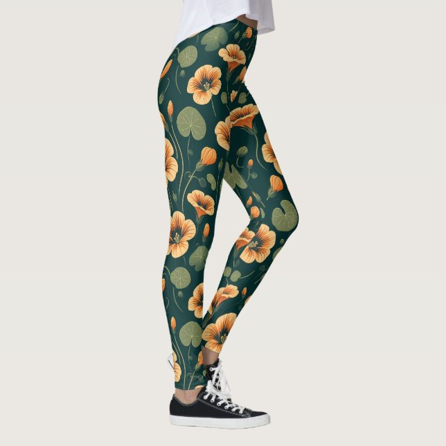 Vibrant Nasturtium Floral Pattern Leggings (Right)