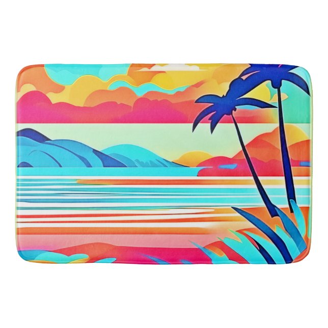 Vibrant Nature Cartoon Art Bath Mat (Front)