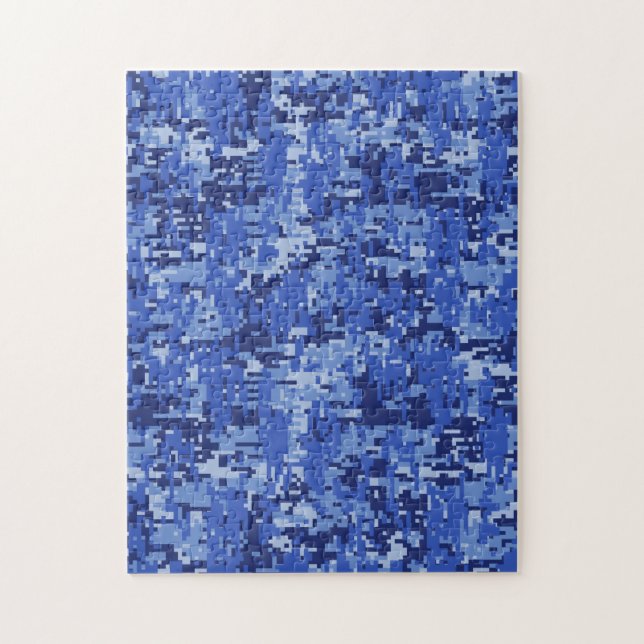 Vibrant Navy Blue Digital Camo Camouflage Texture Jigsaw Puzzle (Vertical)