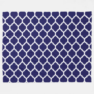 Vibrant Navy Blue Moroccan Quatrefoil Pattern Fleece Blanket