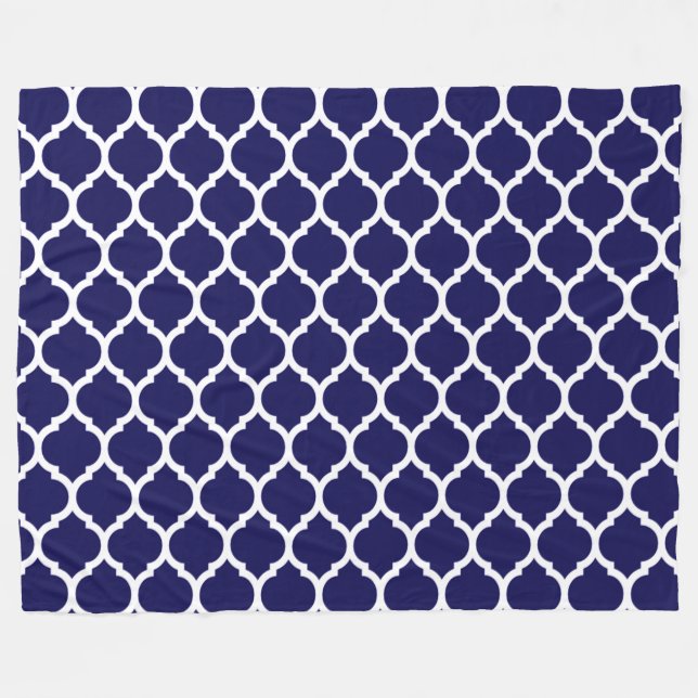 Vibrant Navy Blue Moroccan Quatrefoil Pattern Fleece Blanket (Front (Horizontal))