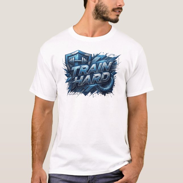 Vibrant Navy TRAIN HARD Shirt Design (Front)