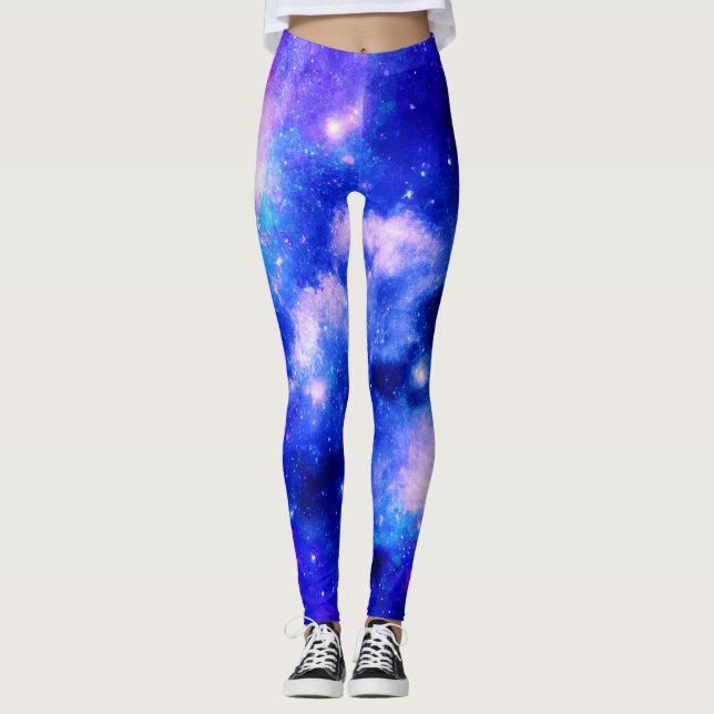 Vibrant Nebula Exploration Pattern Leggings (Front)