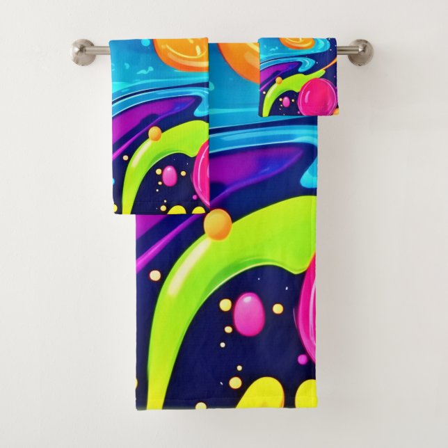 Vibrant Neon Abstract Art Splash Bath Towel Set (Insitu)