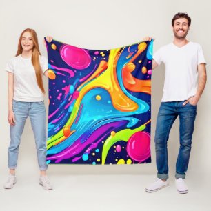 Vibrant Neon Abstract Art Splash Fleece Blanket