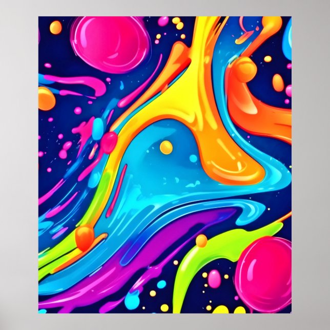 Vibrant Neon Abstract Art Splash Poster (Front)