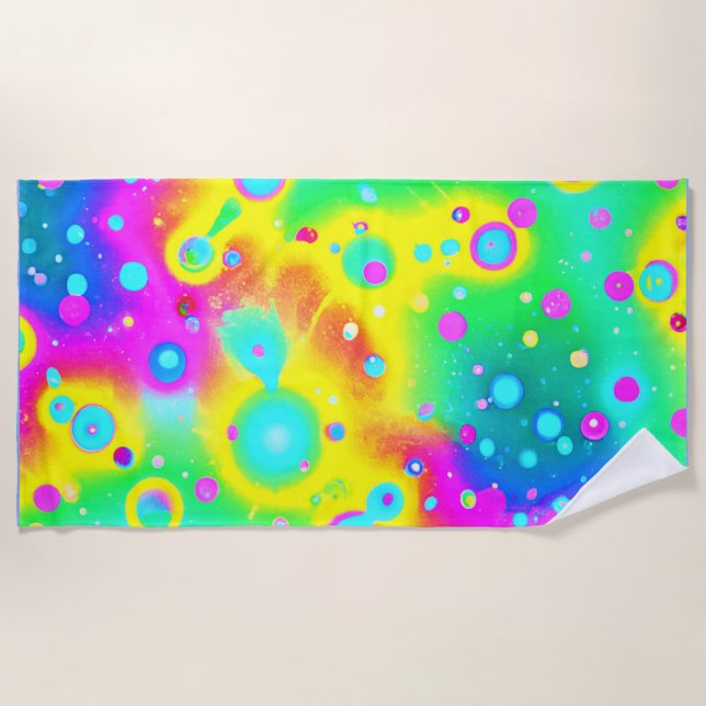 Vibrant Neon Blaze Pattern Beach Towel (Front)