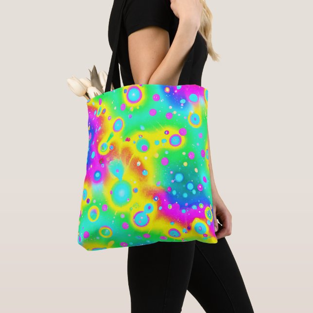 Vibrant Neon Blaze Pattern Tote Bag (Close Up)