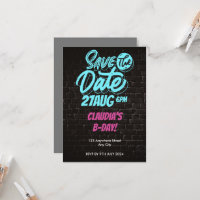 Vibrant Neon Brick Wall Birthday Save the Date