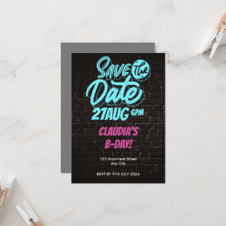 Vibrant Neon Brick Wall Birthday Save the Date Invitation