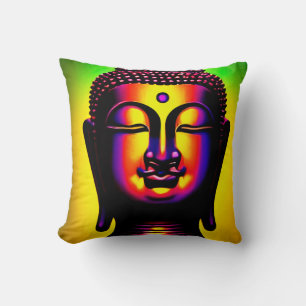 Vibrant Neon Buddha Spiritual Zen Portrait Cushion