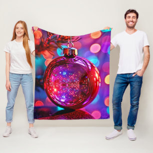 Vibrant Neon Christmas Ornament Design Fleece Blanket