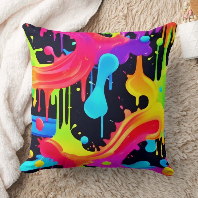 Vibrant Neon Colour Splash Art Cushion (Blanket)