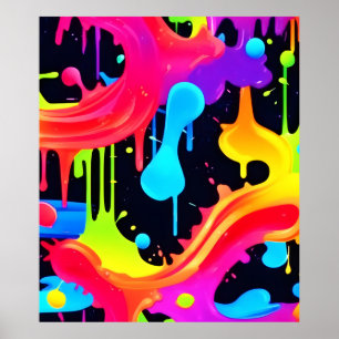 Vibrant Neon Colour Splash Art Poster