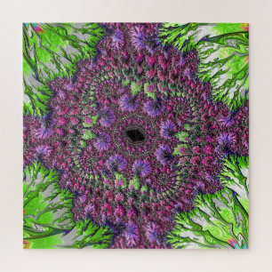 Vibrant Neon Colourful Trippy Groovy Fractal Art Jigsaw Puzzle