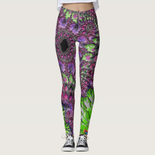 Vibrant Neon Colourful Trippy Groovy Fractal Art Leggings