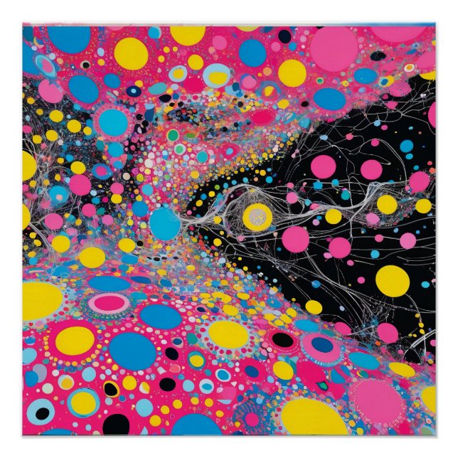 Vibrant Neon Cosmic Dots Abstract Space Design Poster (Front)