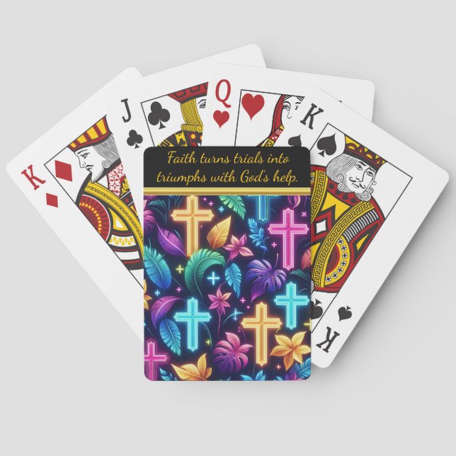 Vibrant Neon Crosses Among Tropical Foliage Playing Cards (Back)
