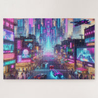 Vibrant Neon Cyberpunk Cityscape Fantasy |