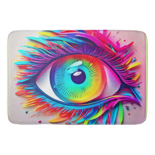 Vibrant Neon Eye Abstract Artwork Bath Mat