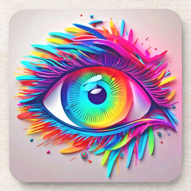 Vibrant Neon Eye Abstract Artwork Coaster (Front)