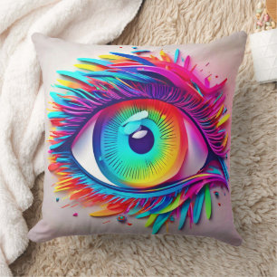 Vibrant Neon Eye Abstract Artwork Cushion