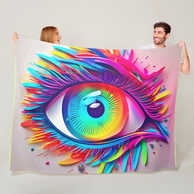 Vibrant Neon Eye Abstract Artwork Fleece Blanket (In Situ)