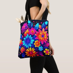 Vibrant Neon Floral Art Tote Bag