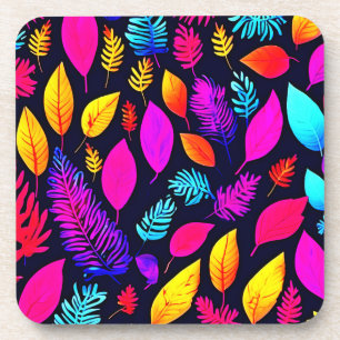 Vibrant Neon Foliage: Captivating Leaves Pattern Coaster