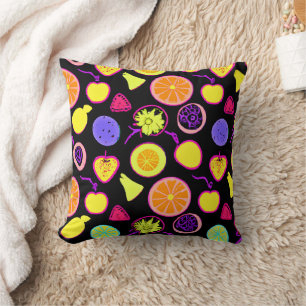 Vibrant Neon Fruits Artistry Cushion