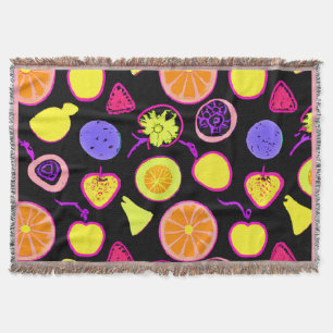 Vibrant Neon Fruits Artistry Throw Blanket