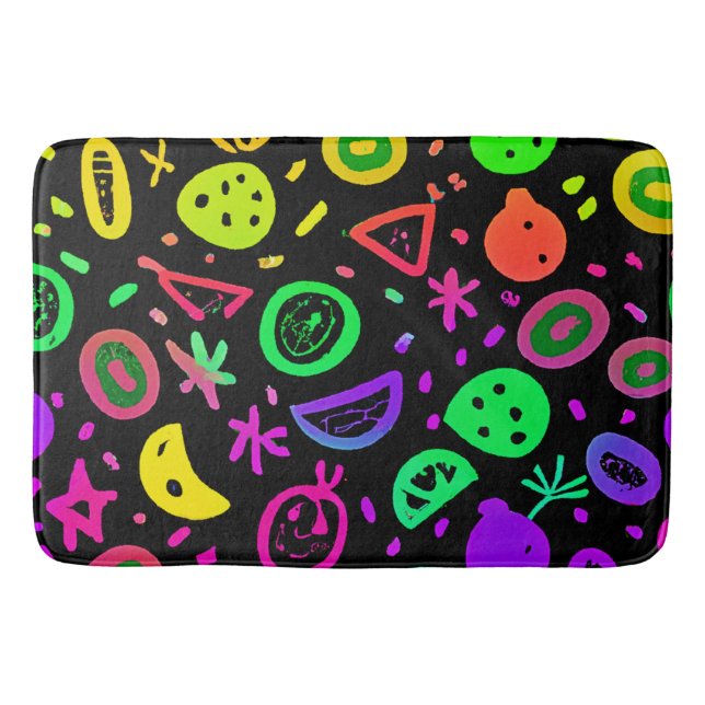 Vibrant Neon Fruits Pattern Art Bath Mat (Front)