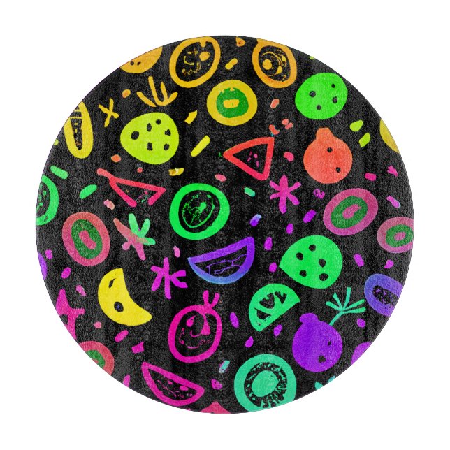 Vibrant Neon Fruits Pattern Art Cutting Board (Front)