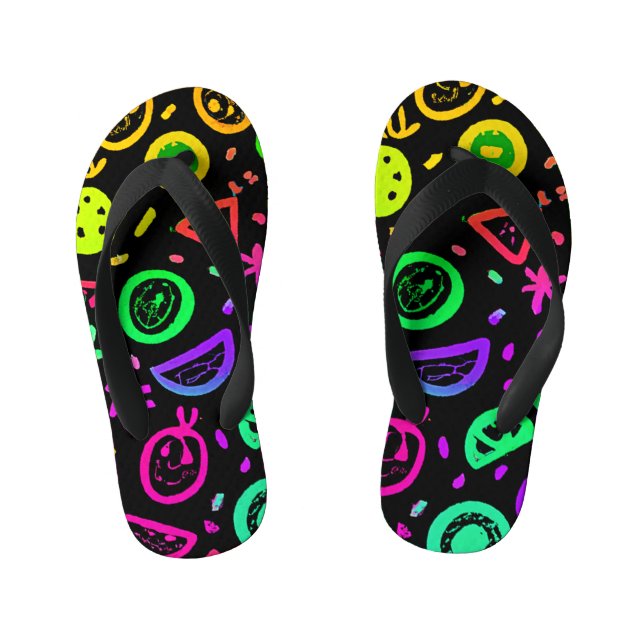 Vibrant Neon Fruits Pattern Art Kid's Thongs (Footbed)