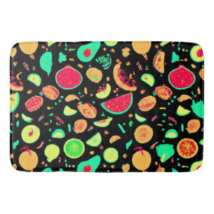 Vibrant Neon Fruits Pattern Bath Mat