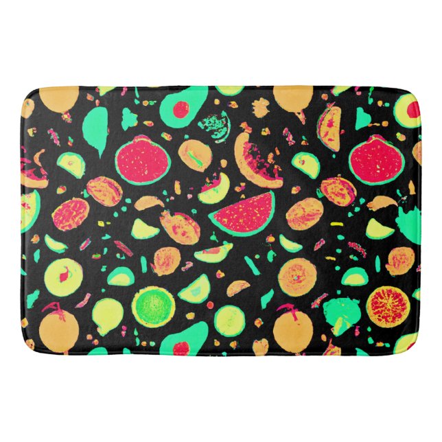 Vibrant Neon Fruits Pattern Bath Mat (Front)