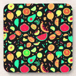 Vibrant Neon Fruits Pattern Coaster